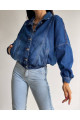 Kısa Oversize Kadın Lastikli Kot Ceket Kısa Oversize Kadın Lastikli Kot Ceket