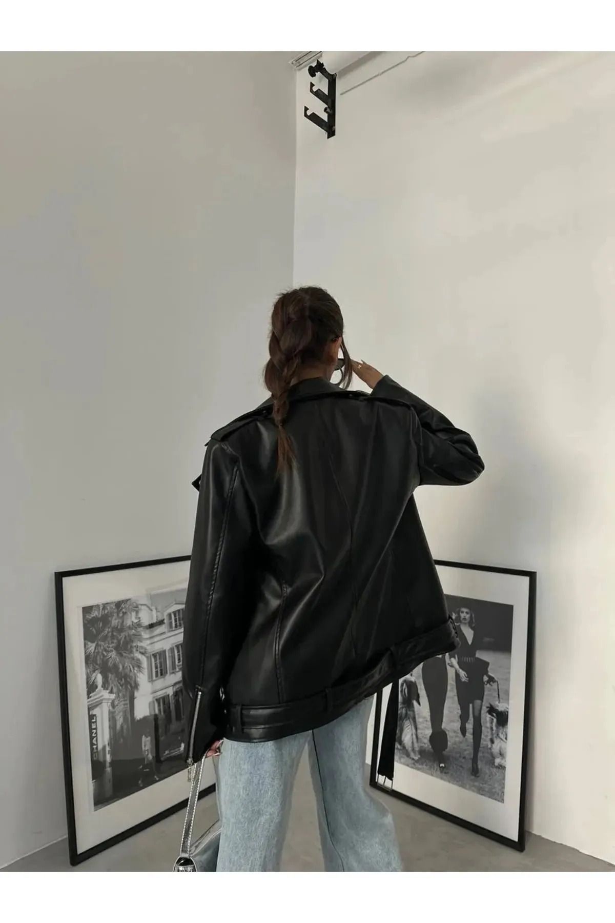 Yeni Sezon Oversize Kadın Siyah Biker Deri Ceket Yeni Sezon Oversize Kadın Siyah Biker Deri Ceket