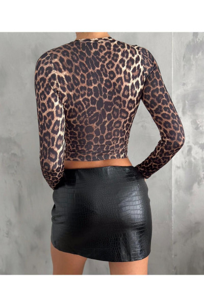 Leopar Desenli Crop Bluz Leopar Desenli Crop Bluz