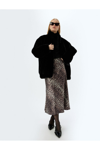 Slim Fit A Kesim Leopar Desenli Uzun Saten Etek Slim Fit A Kesim Leopar Desenli Uzun Saten Etek