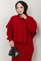 Pançolu Triko Elbise İkili Takım Kırmızı HM2564 Pançolu Triko Elbise İkili Takım Kırmızı HM2564