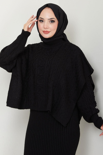 Pançolu Triko Elbise İkili Takım Siyah HM2564 Pançolu Triko Elbise İkili Takım Siyah HM2564