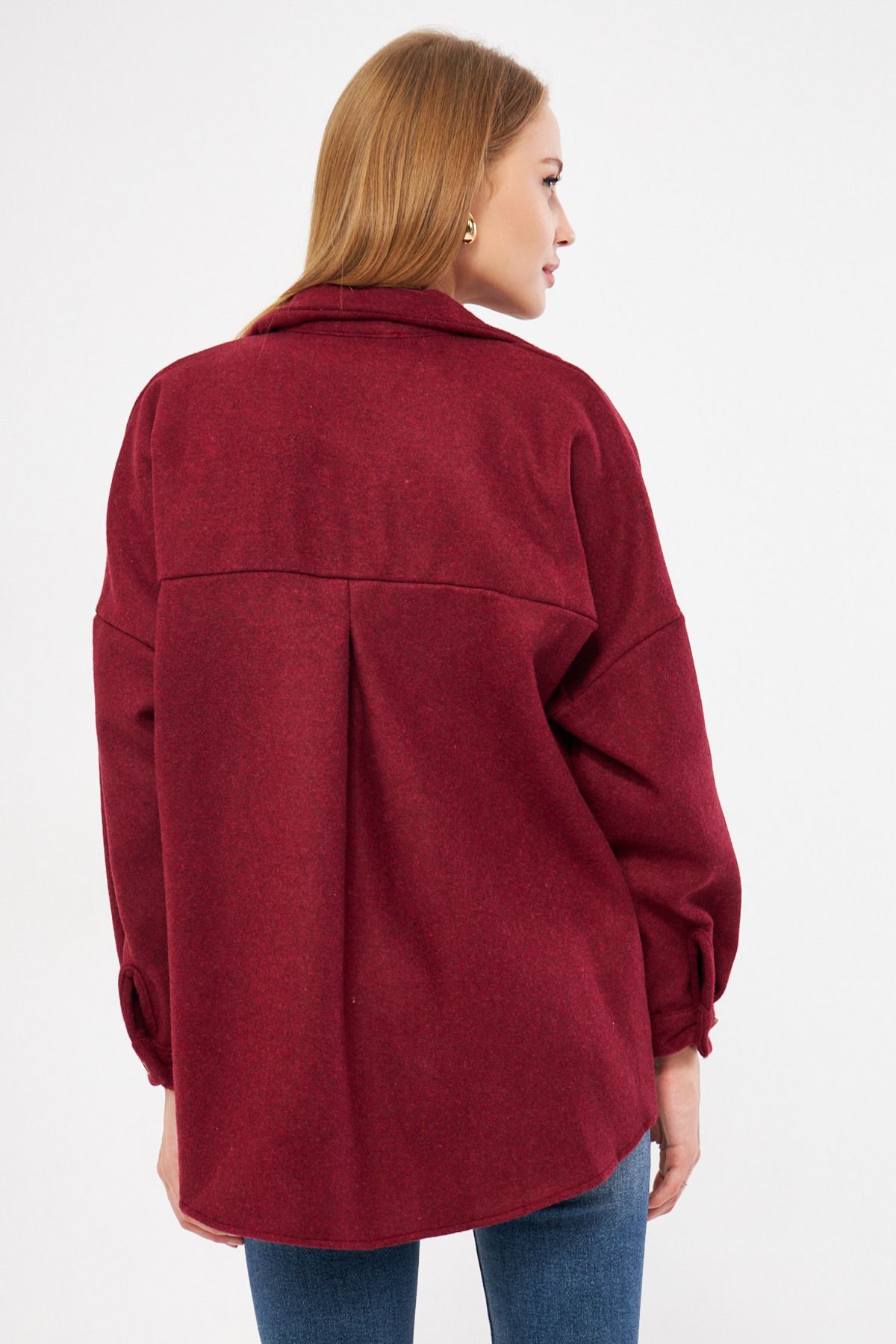 Kadın Bordo Oversize Kaşe Cepli Gömlek Arm-22y001156