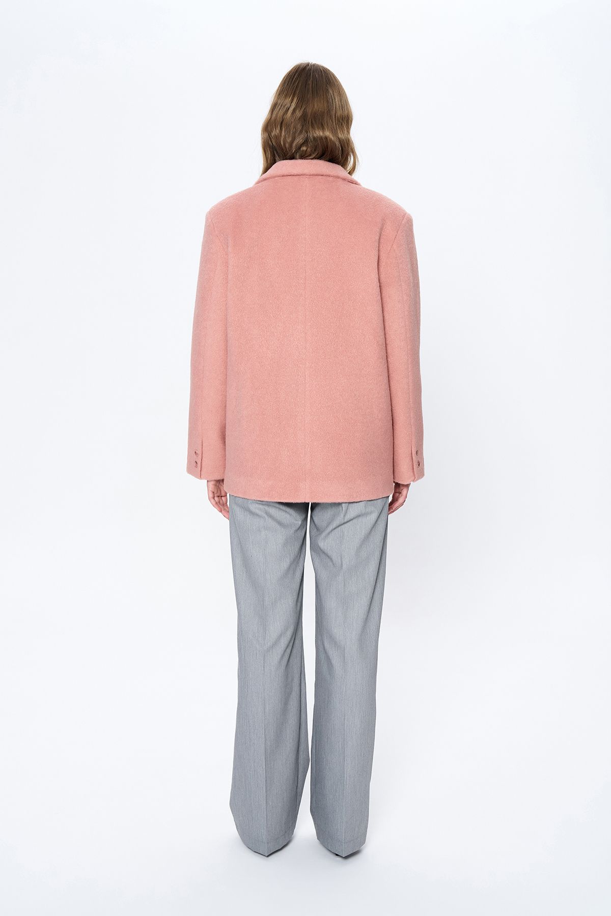 Kruvaze Yaka Kaşe Blazer Ceket Pembe Kruvaze Yaka Kaşe Blazer Ceket Pembe