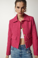 Tüvit Crop Blazer Ceket PEMBE LTO0002 Tüvit Crop Blazer Ceket PEMBE LTO0002