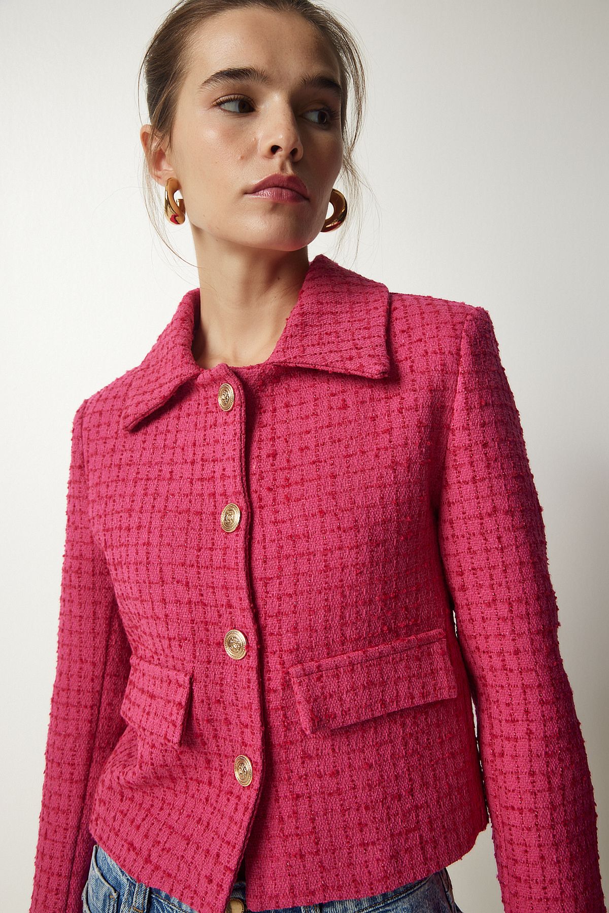 Tüvit Crop Blazer Ceket PEMBE LTO0002 Tüvit Crop Blazer Ceket PEMBE LTO0002