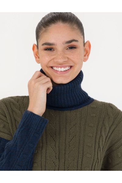 Lacivert Crop Top Balıkçı Yaka Kazak 50277148-VR033 Lacivert Crop Top Balıkçı Yaka Kazak 50277148-VR033