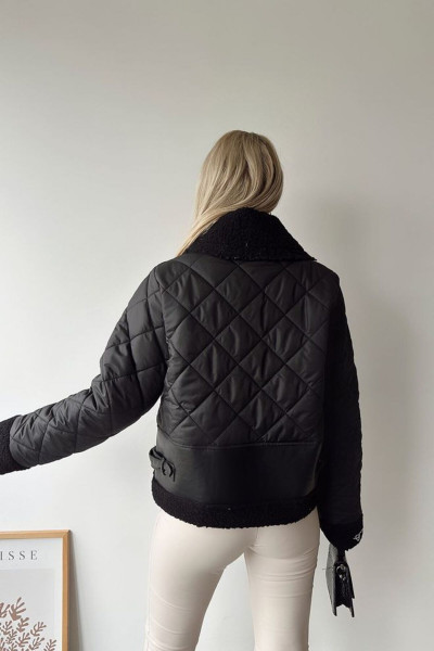 Kadın Siyah Deri Detay Uzun Fermuarlı Kürklü Peluş Şişme Deri Ceket Mont Kadın Siyah Deri Detay Uzun Fermuarlı Kürklü Peluş Şişme Deri Ceket Mont