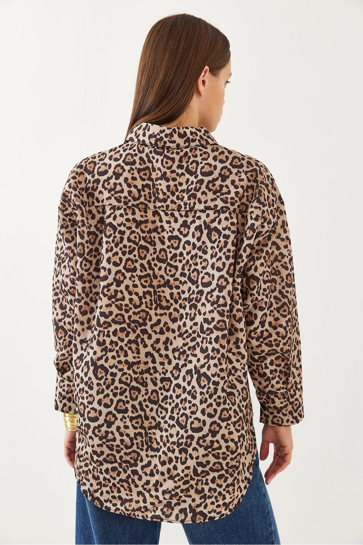 Kadın Leopar Desenli Oversize Basic Gömlek 60351003