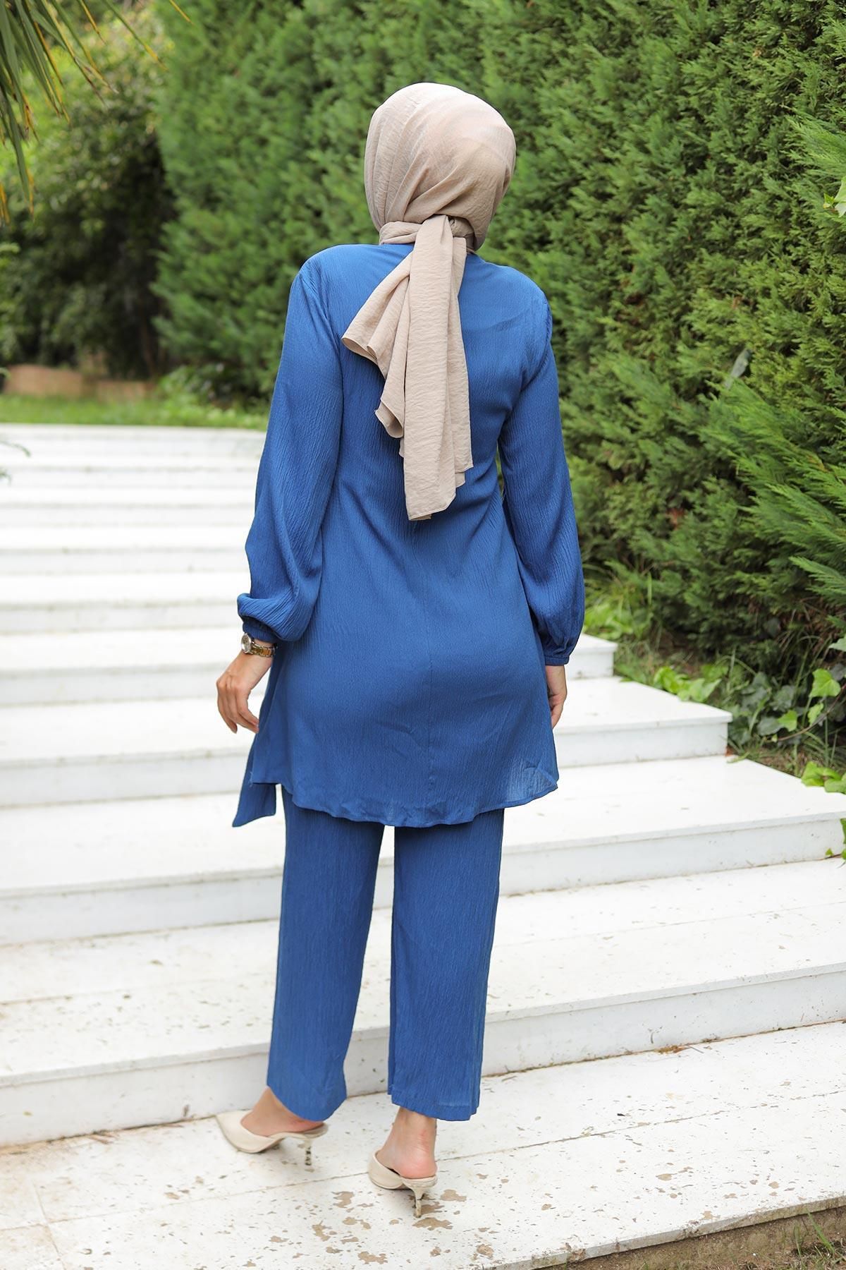 Yandan Bağlamalı Tesettür Indigo Takım Yandan Bağlamalı Tesettür Indigo Takım
