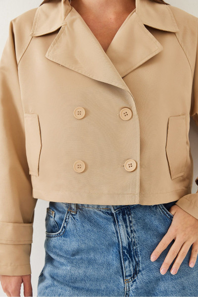 Kadın Reglan Kol Detaylı Kısa Trençkot 2431 60351025 Kadın Reglan Kol Detaylı Kısa Trençkot 2431 60351025