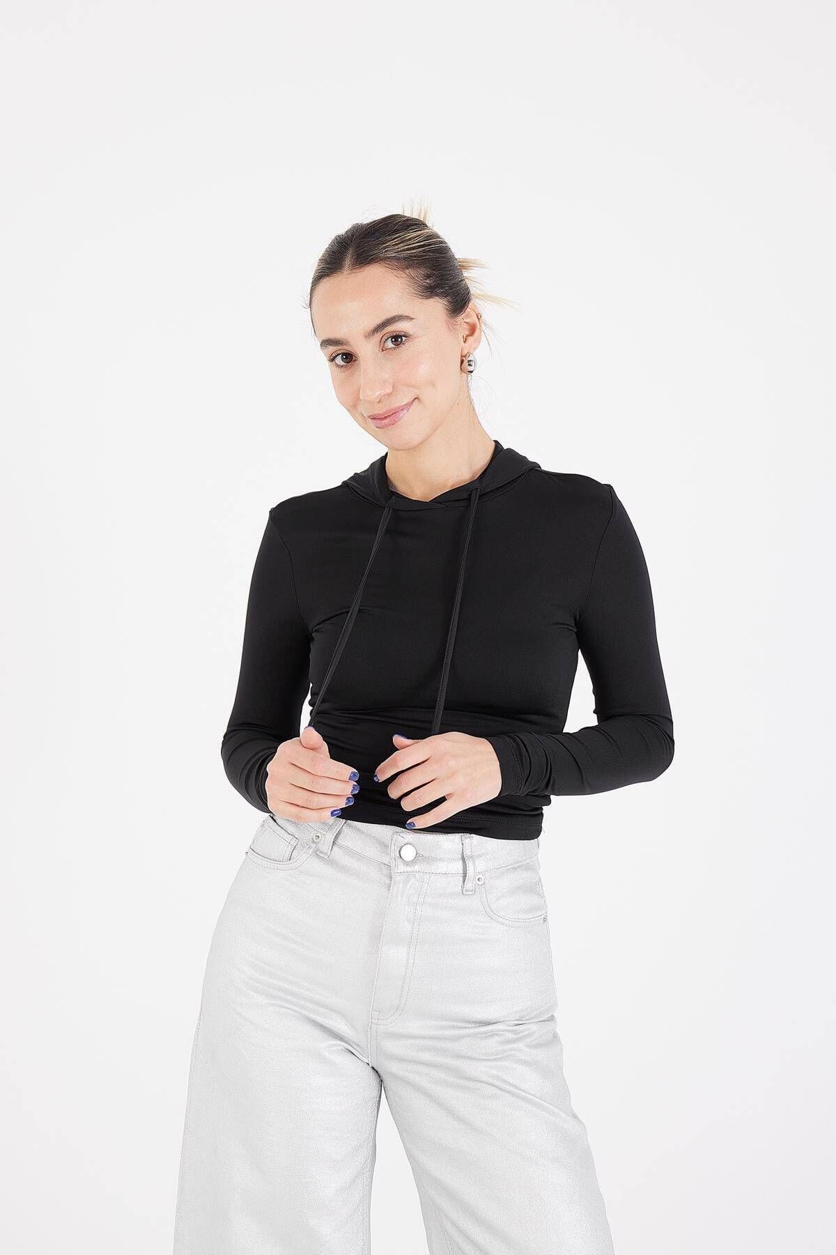 Kapüşonlu Basic Bluz B10215-dk13 Kapüşonlu Basic Bluz B10215-dk13