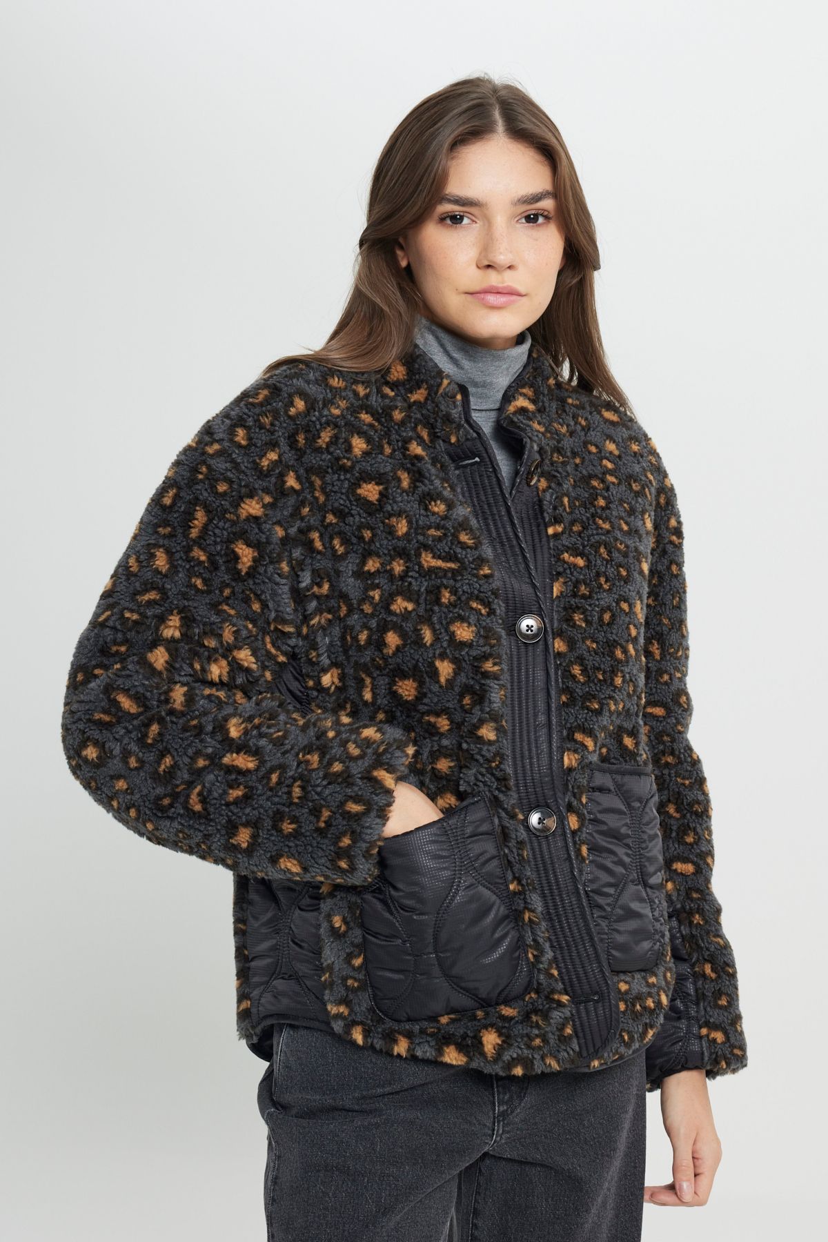 Loose Fit Rahat Kesim Kadın Çift Taraflı Antrasit Cosy Utility Bomber Ceket Loose Fit Rahat Kesim Kadın Çift Taraflı Antrasit Cosy Utility Bomber Ceket