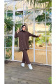 Kapşonlu Çıtçıt Detaylı Kısa Sweat Pantolon Ikili Tesettür Eşofman Takımı - 03079.028 - Kahverengi Kapşonlu Çıtçıt Detaylı Kısa Sweat Pantolon Ikili Tesettür Eşofman Takımı - 03079.028 - Kahverengi