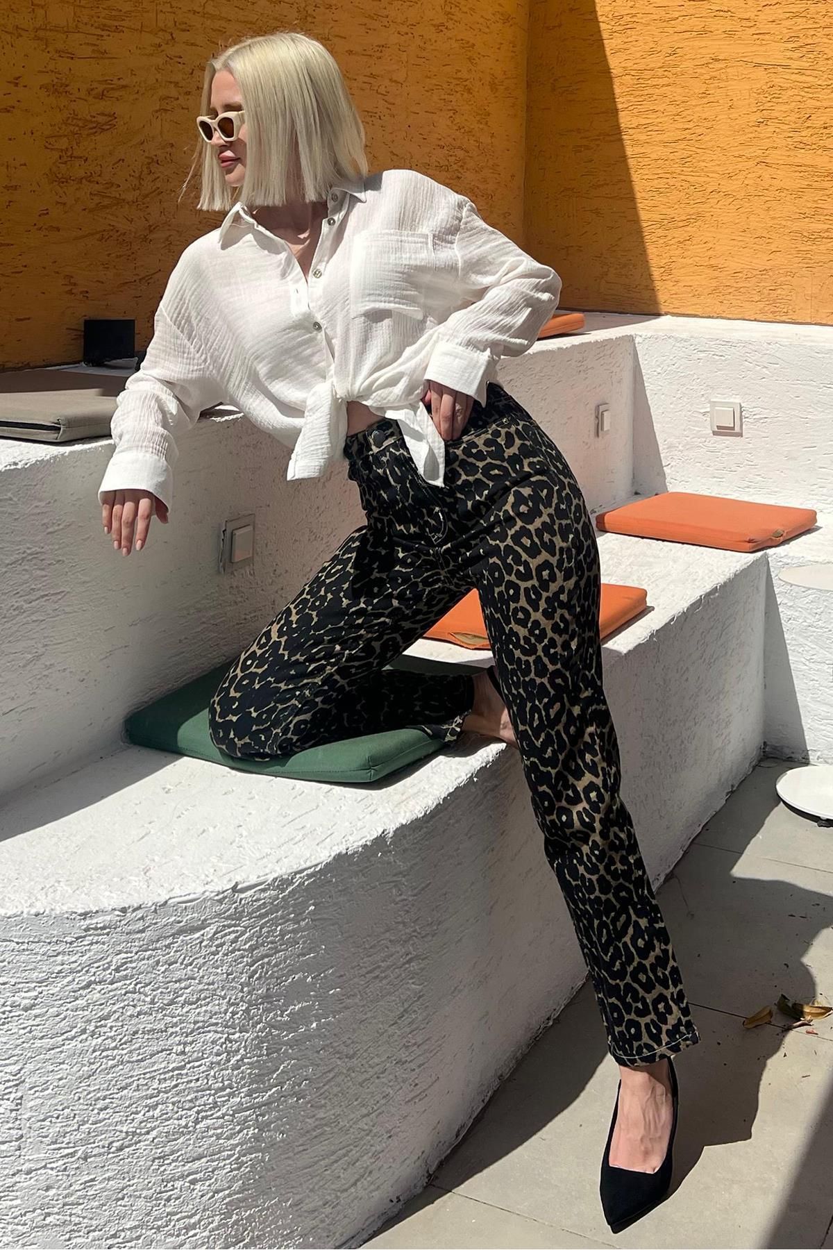 Siyah Leopar Kadın Jean Pantolon Sh175 Siyah Leopar Kadın Jean Pantolon Sh175