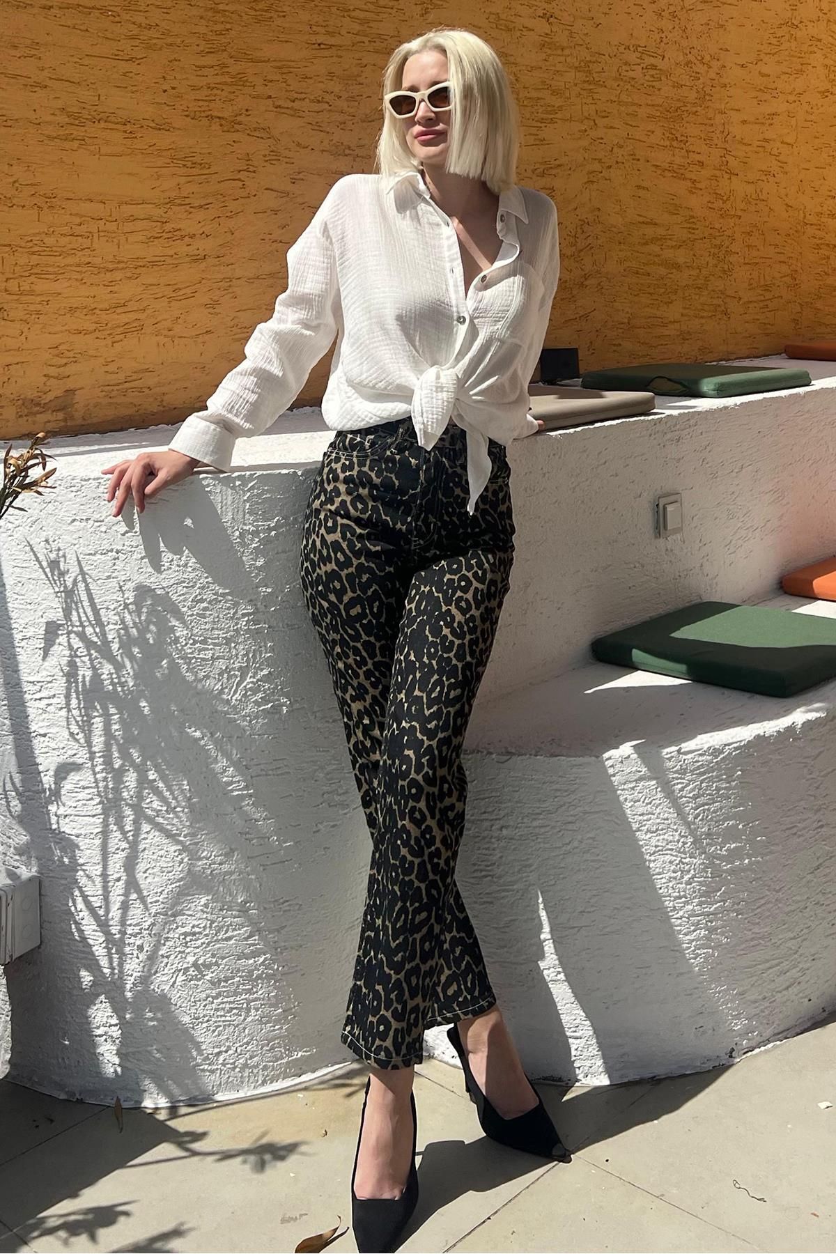 Siyah Leopar Kadın Jean Pantolon Sh175 Siyah Leopar Kadın Jean Pantolon Sh175