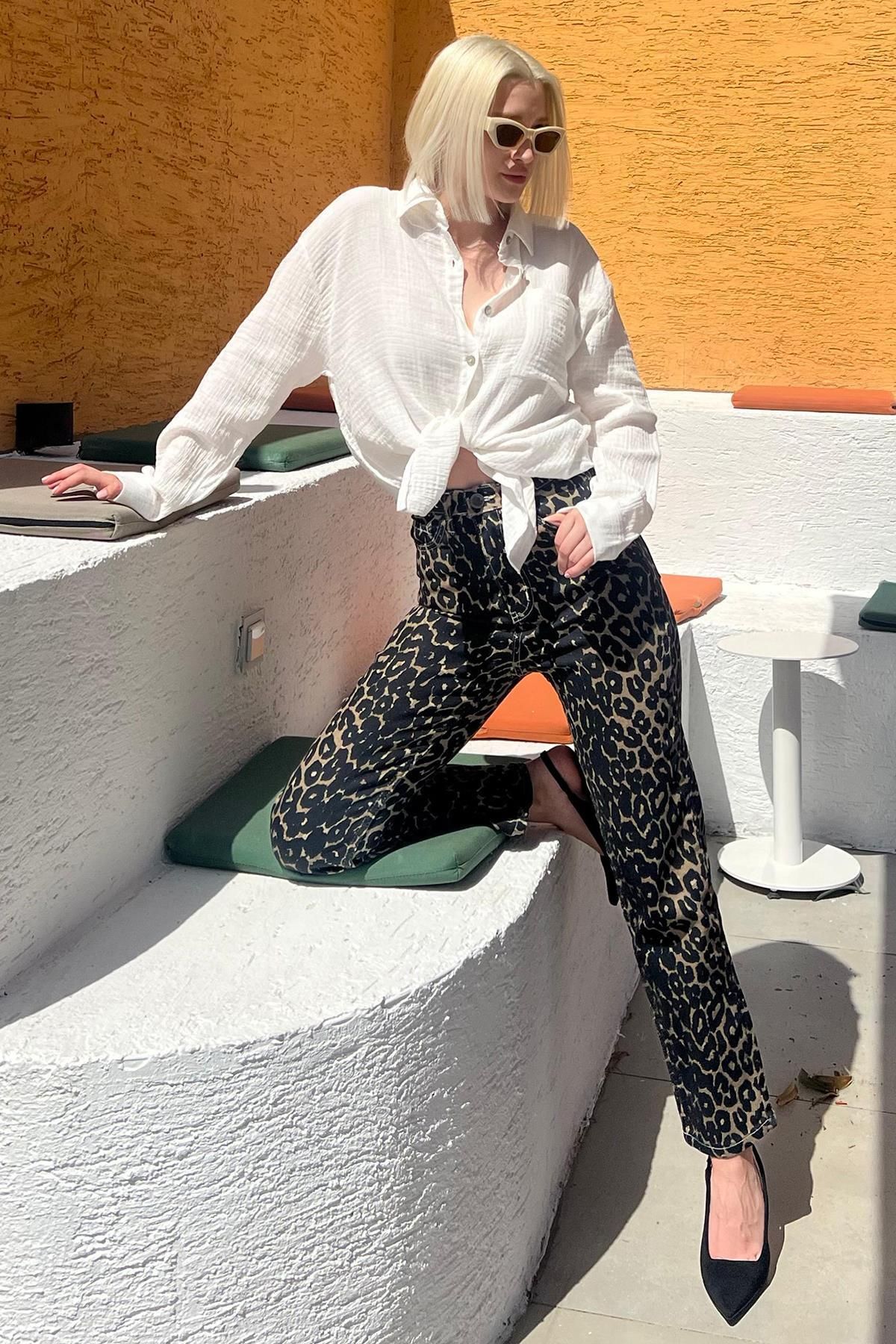 Siyah Leopar Kadın Jean Pantolon Sh175 Siyah Leopar Kadın Jean Pantolon Sh175