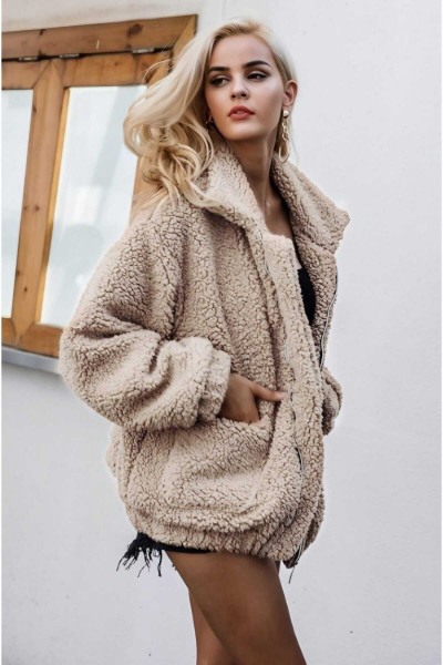 Peluş Çift Cepli Fermuarlı Mont Peluş Çift Cepli Fermuarlı Mont