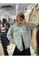 Taş Detaylı Oversize Denim Kot Ceket Taş Detaylı Oversize Denim Kot Ceket
