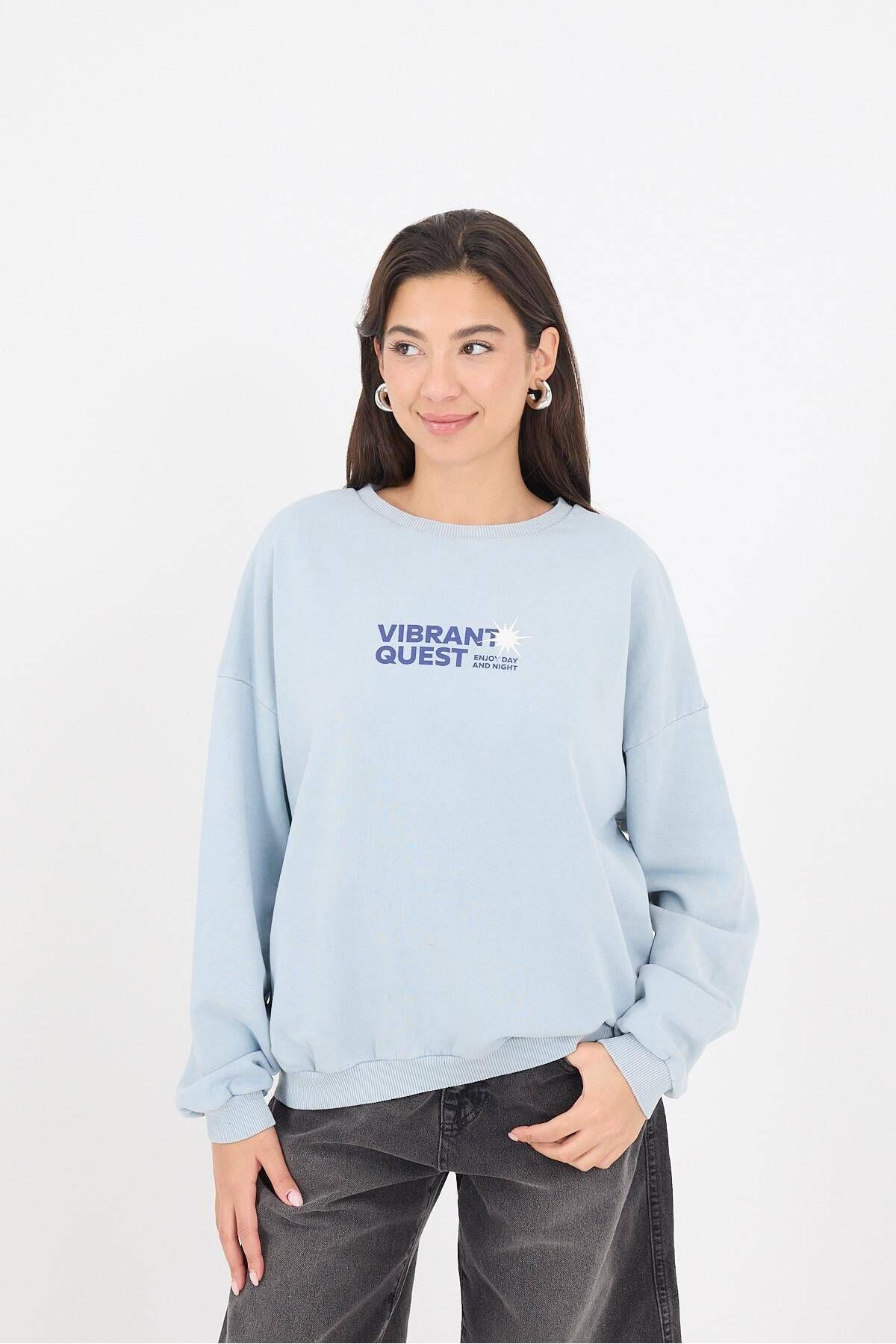 Bisiklet Yaka Vıbrant Quest Yazılı Sweatshirt S10843-t11