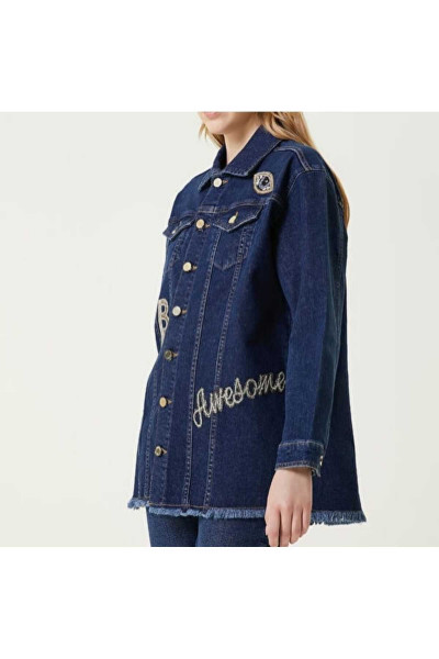Oversize Patch Süslemeli Jean Ceket Oversize Patch Süslemeli Jean Ceket