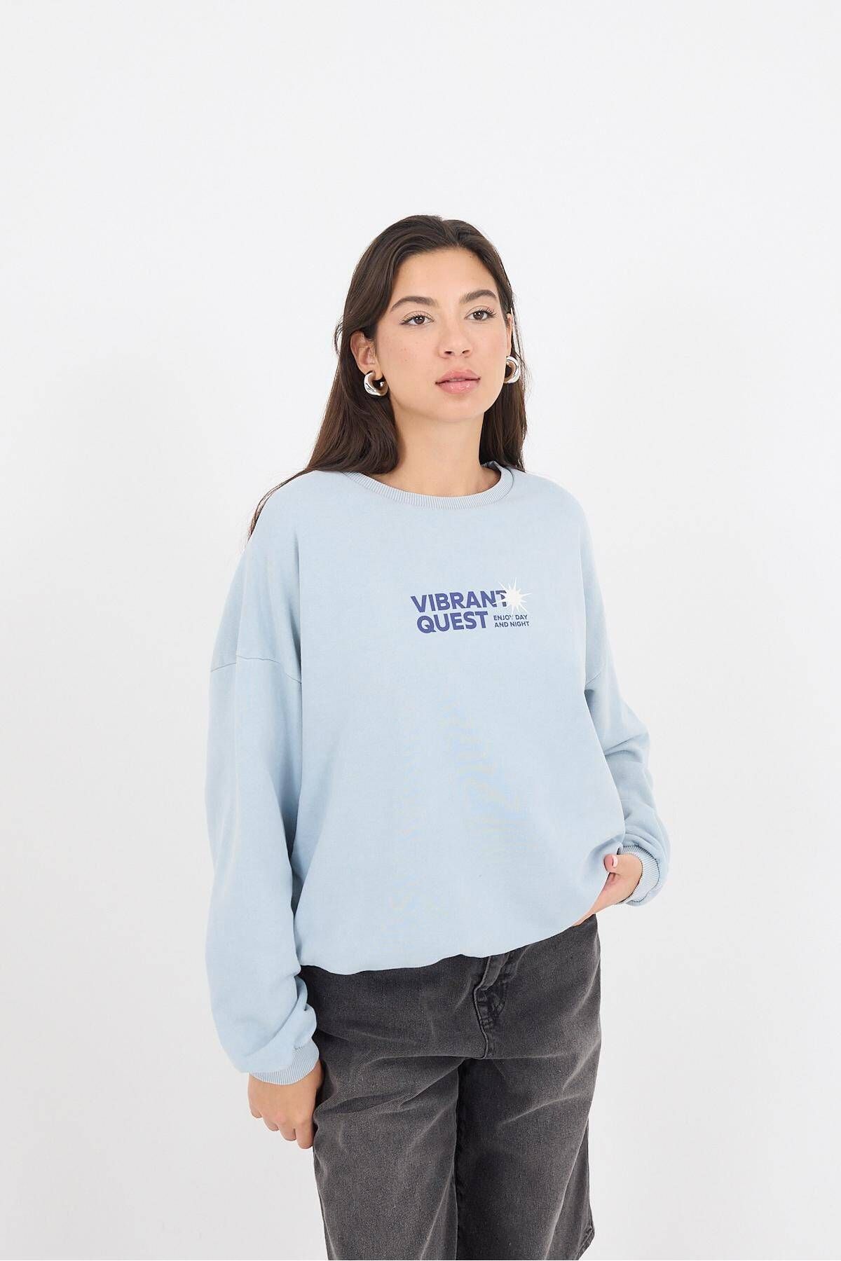 Bisiklet Yaka Vıbrant Quest Yazılı Sweatshirt S10843-t11