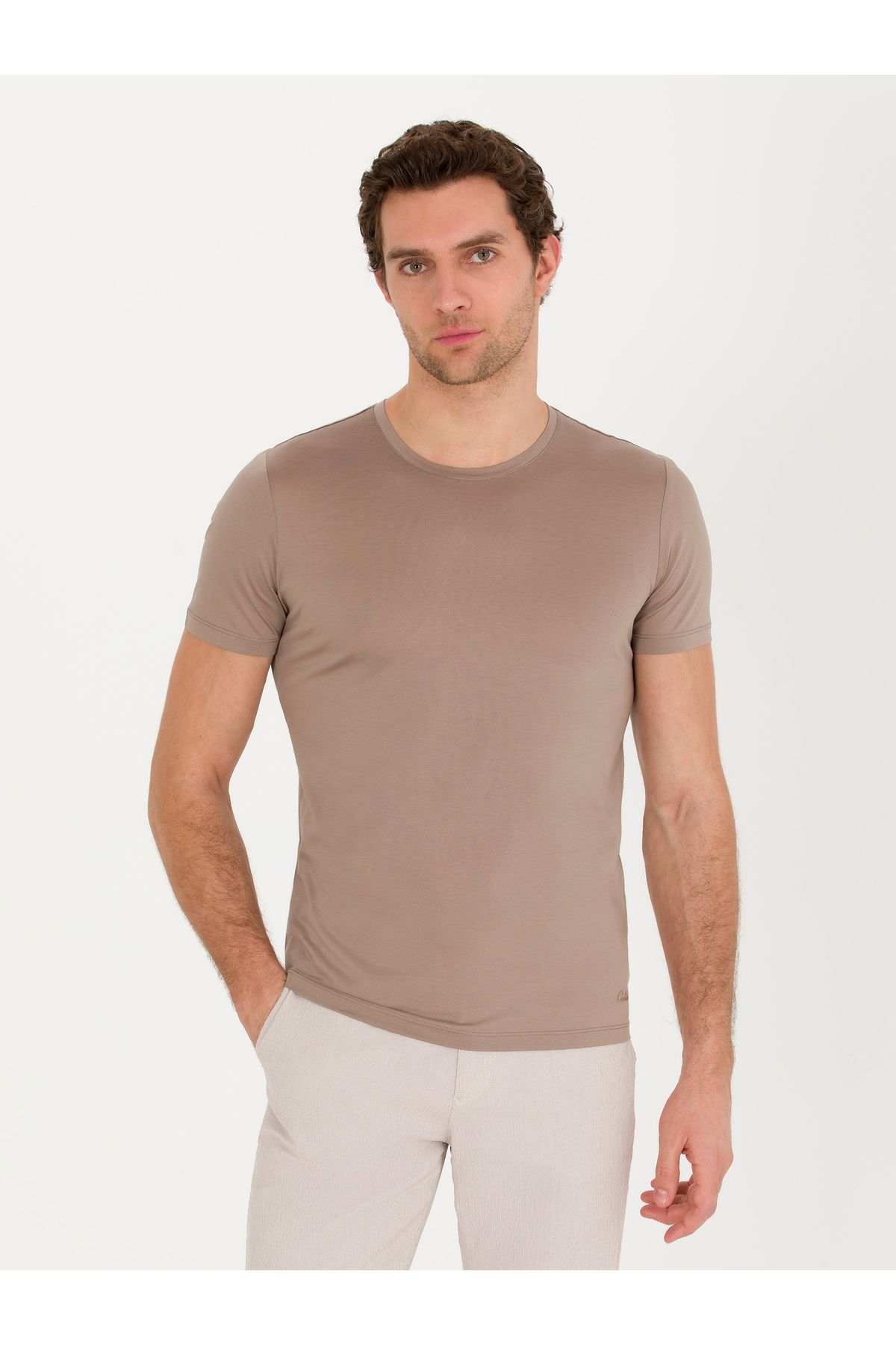 Vizon Bisiklet Yaka Slim Fit Merserize T-shirt 50267666-VR052