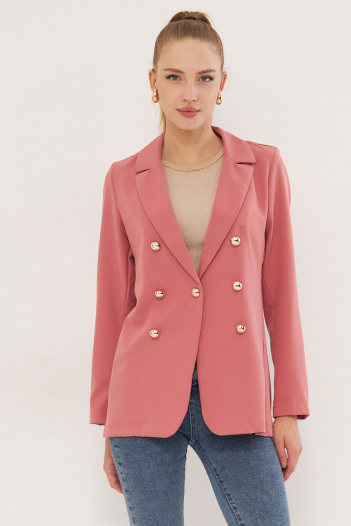 Kadın Pembe Düğmeli Ceket ARM-20K001151 Kadın Pembe Düğmeli Ceket ARM-20K001151