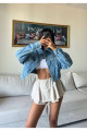Trend LAZERLİ YIKAMALI Crop Kot Ceket Trend LAZERLİ YIKAMALI Crop Kot Ceket