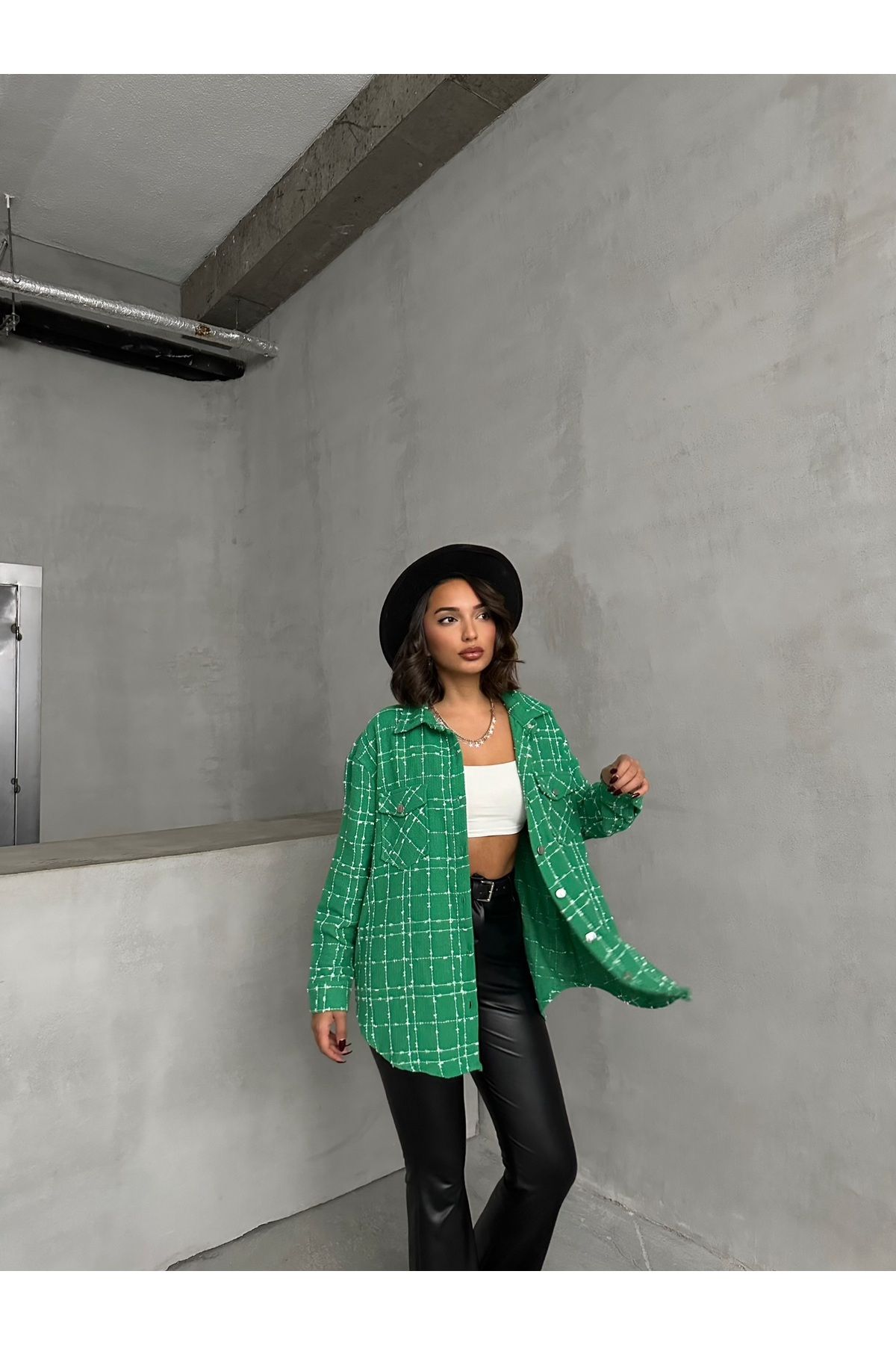 Yeşil Oduncu Ceket Gömlek Oversize Geniş Kalıp Yeşil Oduncu Ceket Gömlek Oversize Geniş Kalıp