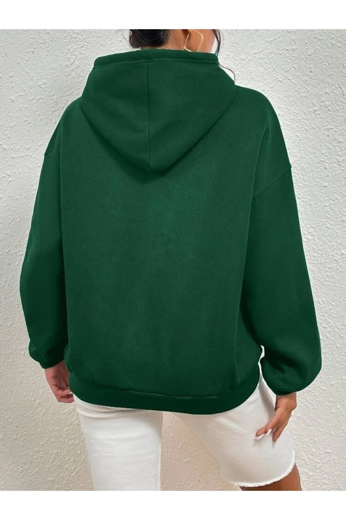 Yeşil Los Angeles Baskı Oversize Kapüşonlu Sweatshirt