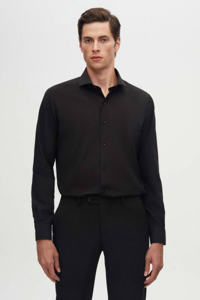 Slim Fit Siyah Italyan Yaka Dar Kesim Klasik Kravatlık Uzun Kollu Kolay Ütülenebilir Nefes Slim Fit Siyah Italyan Yaka Dar Kesim Klasik Kravatlık Uzun Kollu Kolay Ütülenebilir Nefes