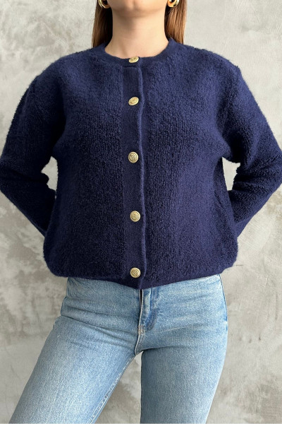 Lacivert Bukle Örgü Düğmeli Triko Hırka Lacivert Bukle Örgü Düğmeli Triko Hırka