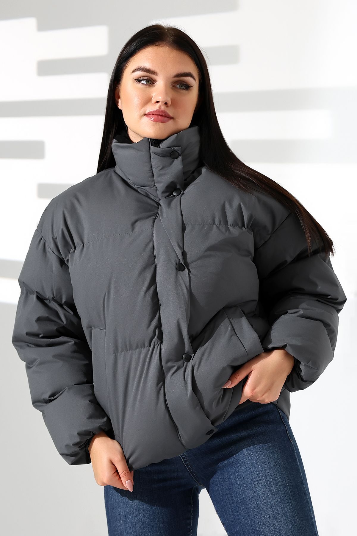 Kadın Yaka Kürklü Oversize Mont Kadın Yaka Kürklü Oversize Mont