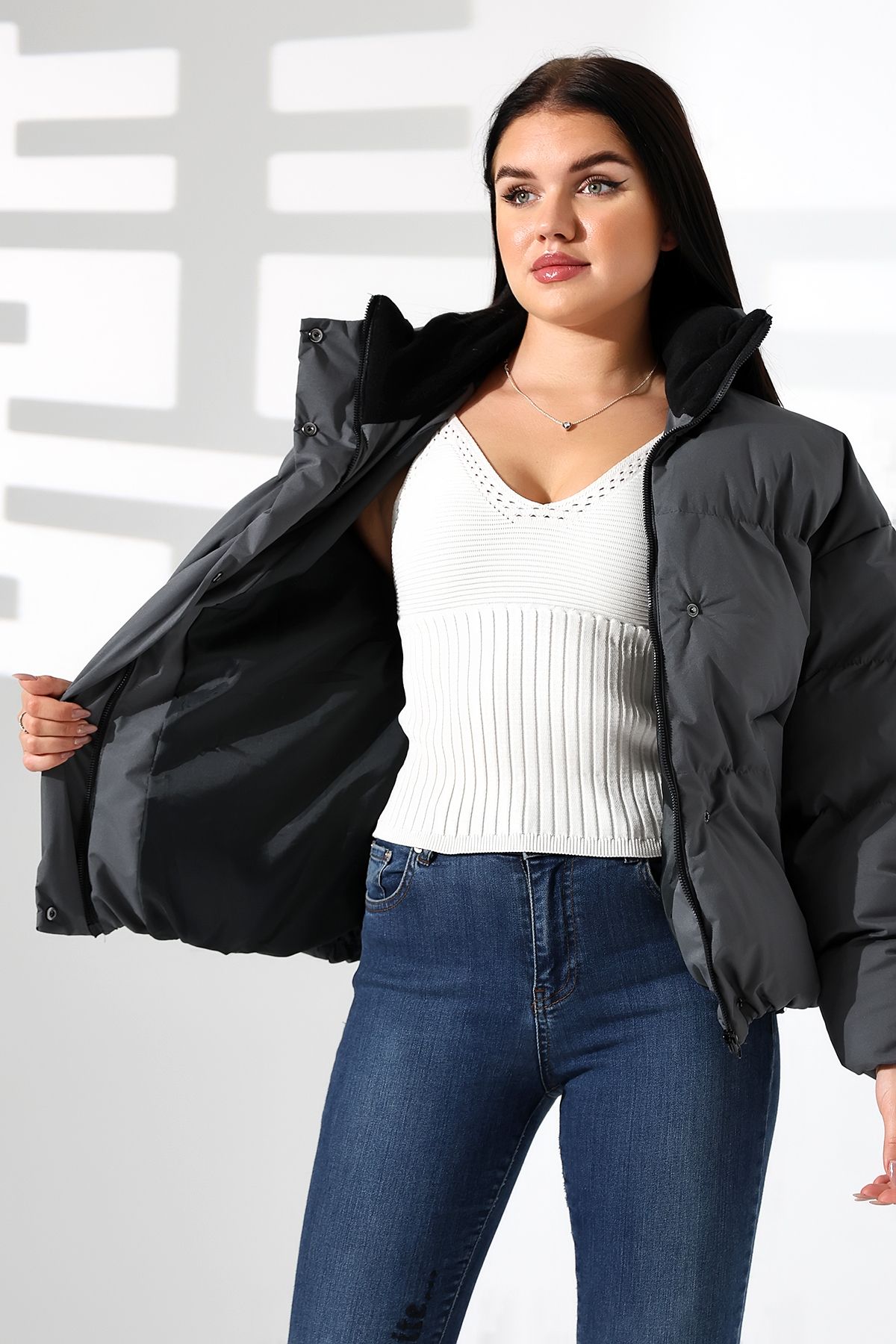 Kadın Yaka Kürklü Oversize Mont Kadın Yaka Kürklü Oversize Mont