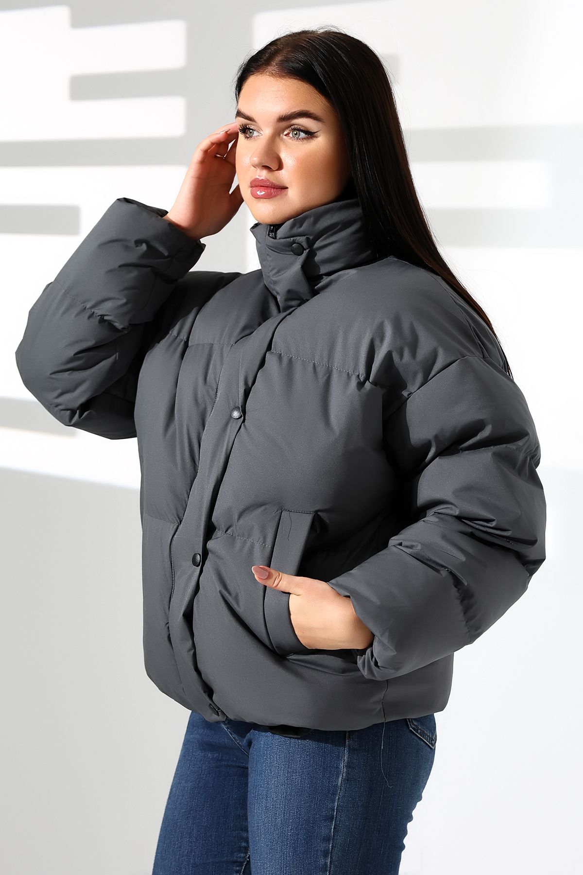 Kadın Yaka Kürklü Oversize Mont Kadın Yaka Kürklü Oversize Mont