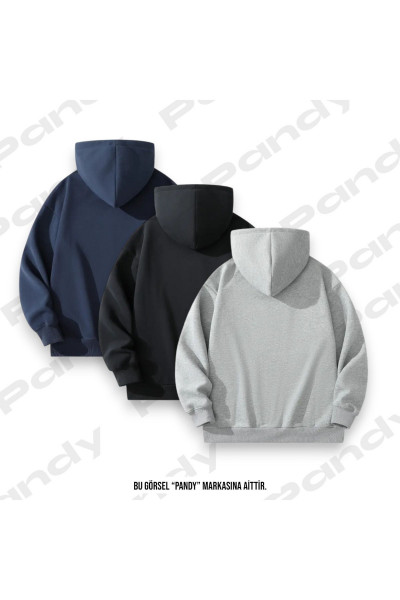 Unisex 3'lü Siyah Gri Lacivert Kapüşonlu Kanguru Cepli Oversize Sweatshirt Unisex 3'lü Siyah Gri Lacivert Kapüşonlu Kanguru Cepli Oversize Sweatshirt