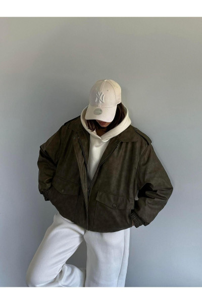 Port Oversize Haki Bomber Ceket Port Oversize Haki Bomber Ceket