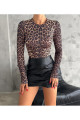 Leopar Desenli Crop Bluz