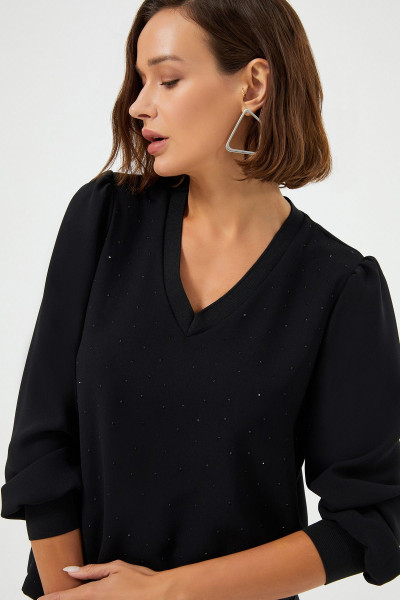 Önü Taş Baskılı Bluz Önü Taş Baskılı Bluz