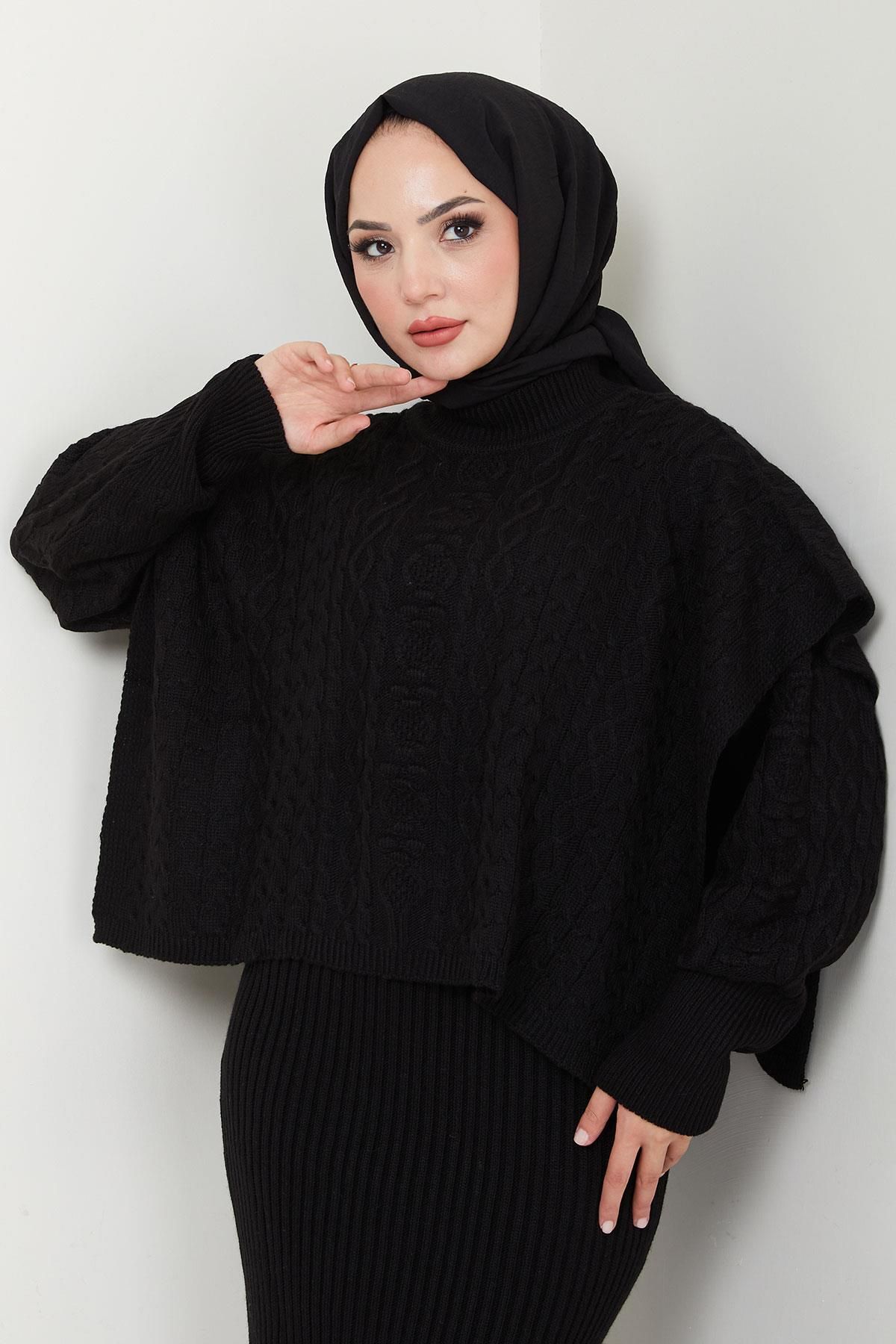 Pançolu Triko Elbise İkili Takım Siyah HM2564 Pançolu Triko Elbise İkili Takım Siyah HM2564