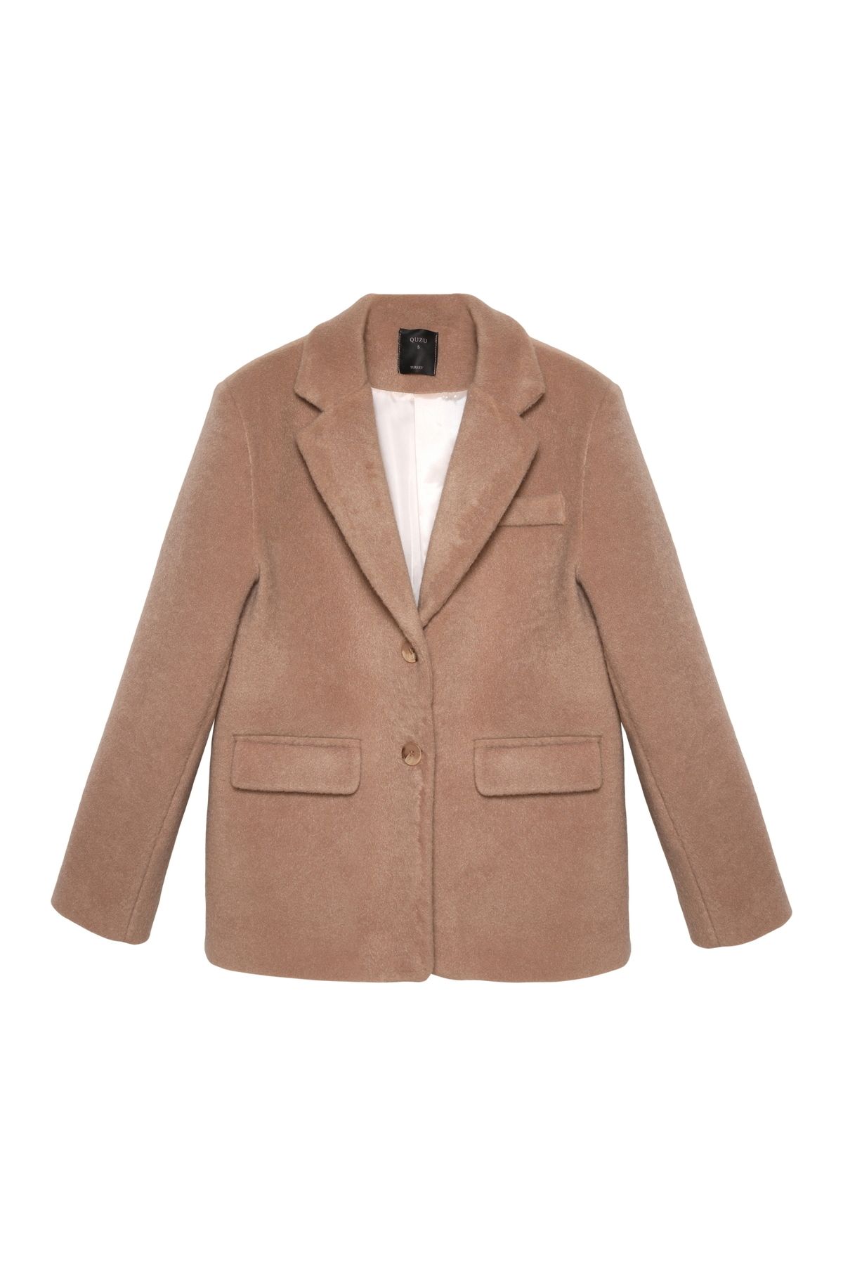 Kruvaze Yaka Kaşe Blazer Ceket Vizon Kruvaze Yaka Kaşe Blazer Ceket Vizon