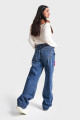 Kadın T.Kot Rengi Etnik Gül Desenli Loose Fit Tasarım Denim Kadın T.Kot Rengi Etnik Gül Desenli Loose Fit Tasarım Denim