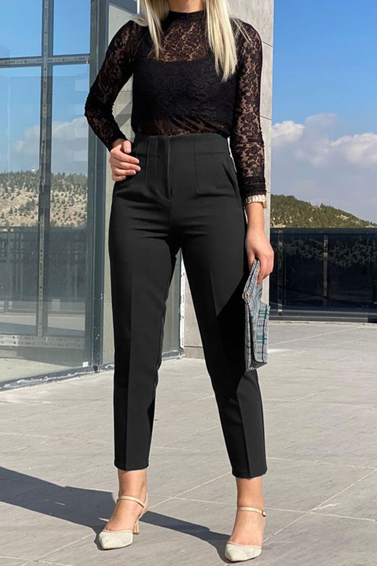 Kadın Yüksek Bel Pensli Kalın Kumaş Havuç Pantolon - Siyah501 Kadın Yüksek Bel Pensli Kalın Kumaş Havuç Pantolon - Siyah501