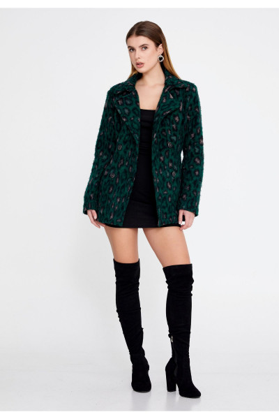 Palto Lana Yün Hayvan Desenli Normal  CLF16158_GRN Palto Lana Yün Hayvan Desenli Normal  CLF16158_GRN