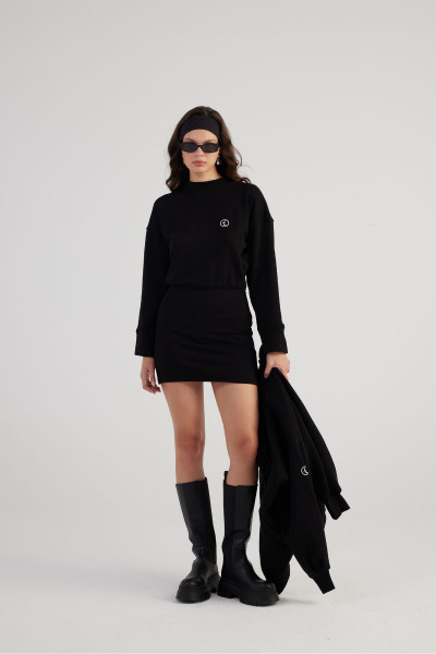 Yırtmaçlı Dokuma Kumaş Mini Claire Elbise Siyah Yırtmaçlı Dokuma Kumaş Mini Claire Elbise Siyah