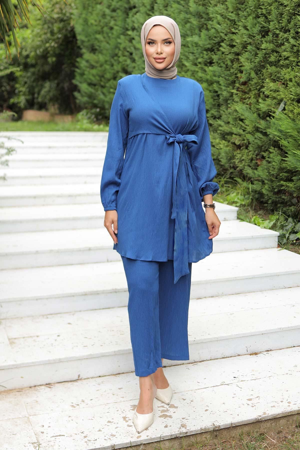 Yandan Bağlamalı Tesettür Indigo Takım Yandan Bağlamalı Tesettür Indigo Takım