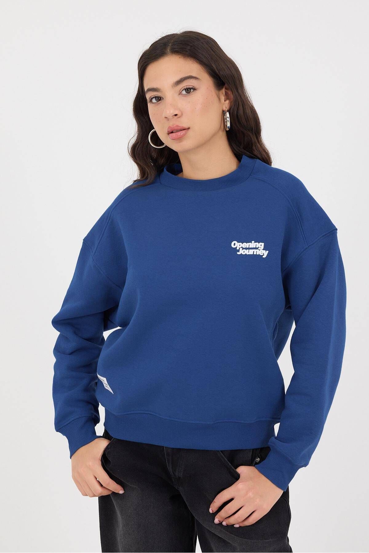 Opening Journey Yazılı Şardonlu Sweatshirt S10635-u5