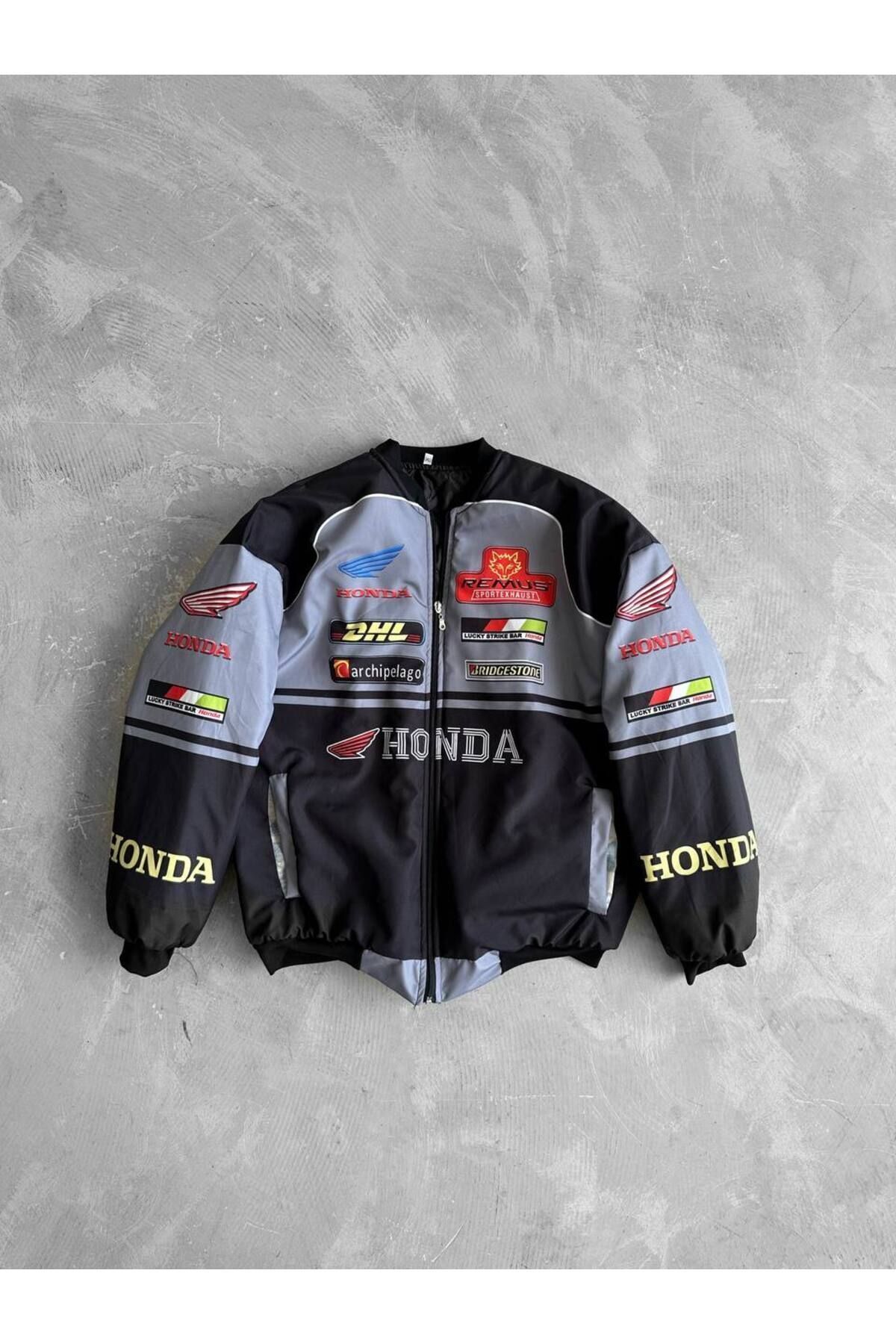 Unisex Oversize Honda Baskılı Yarışcı Bomber Ceket