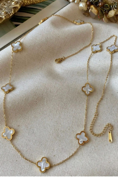 Paslanmaz Çelik Van Cleef Yonca Kolye Beyaz Kararmaz Paslanmaz Çelik Van Cleef Yonca Kolye Beyaz Kararmaz